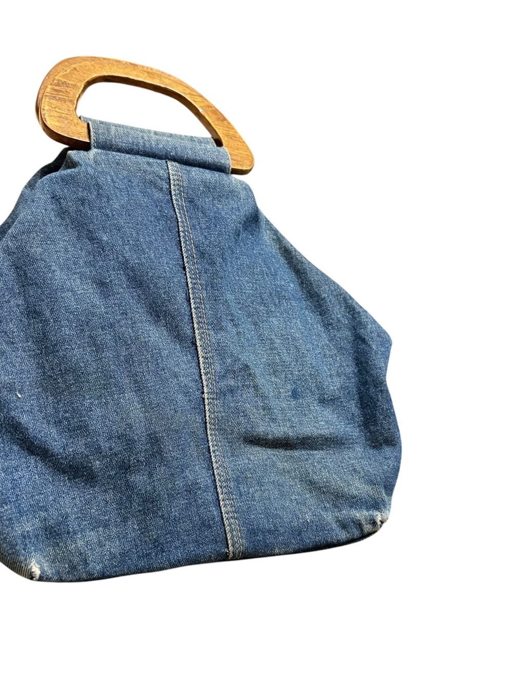 Denim Tote with Wooden Handles - Blue